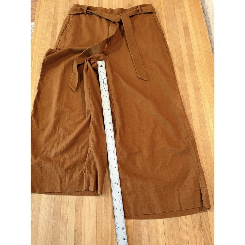 Banana Republic Boho Linen Blend Wide Leg Culottes Brown Cropped Women 6 Petite